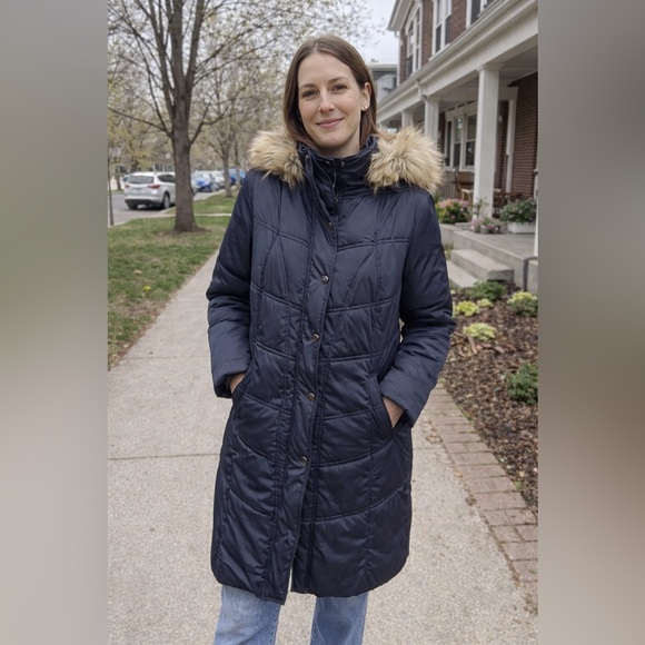 Long Tall Sally Women’s Navy Puffer parka style coat – Size S (Tall)
